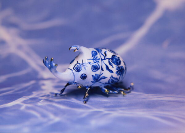 China Blue Beetle Polymer Clay Figurine OOAK