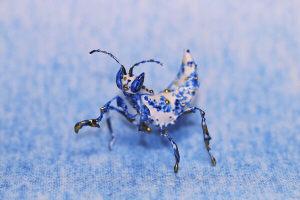 Blue China Mantis Polymer Clay Figurine OOAK